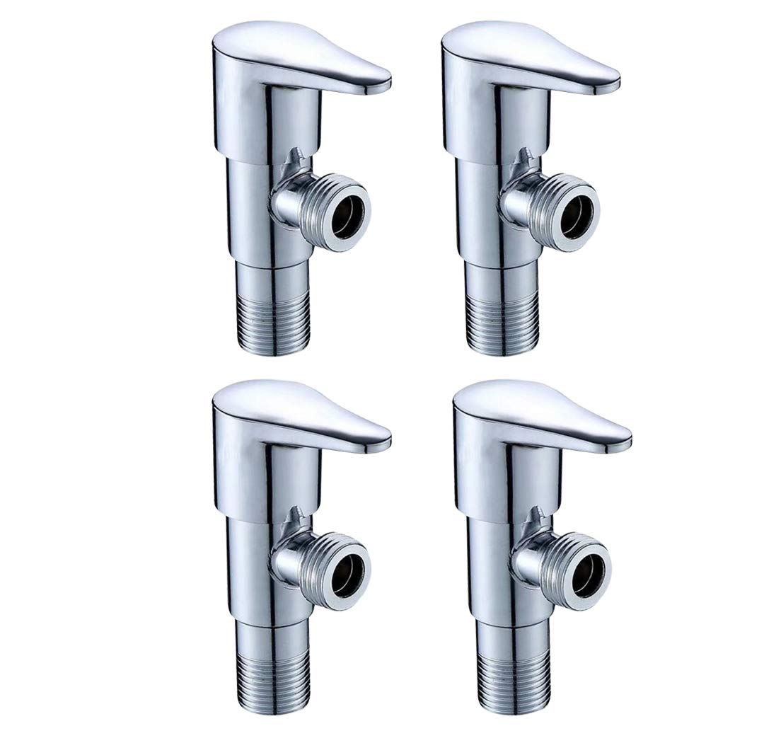 High Grade Brass Angle Cock/Valve of Brass for Bathroom/Kitchen with Wall Flange- Quarter Turn Heavy Fitting Chrome Finish (4, Prime)