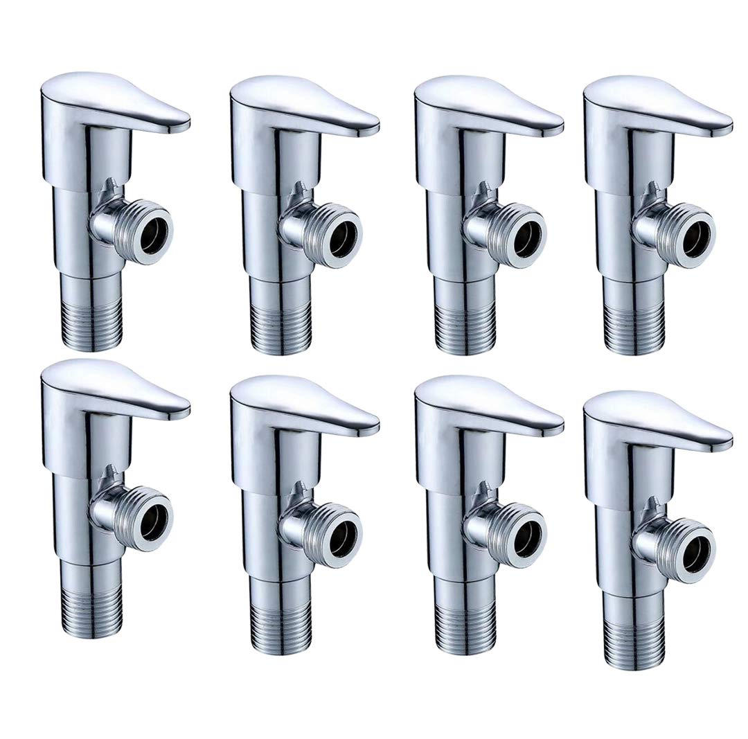 High Grade Brass Angle Cock/Valve of Brass for Bathroom/Kitchen with Wall Flange- Quarter Turn Heavy Fitting Chrome Finish (8, Prime)