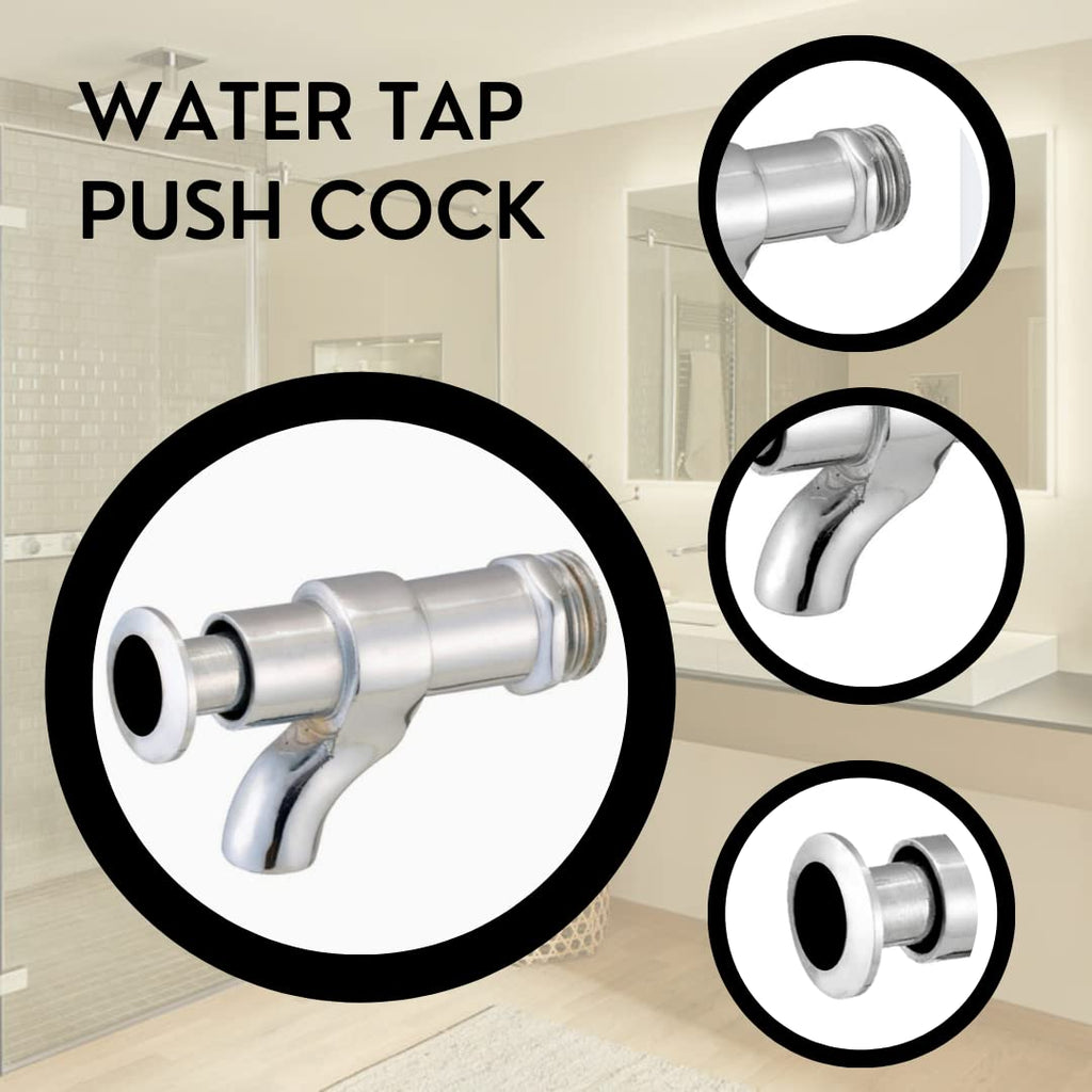 Water Tap Push Cock Gold Male for Bathroom Accessories, Kitchen, Wash Basin, Kitchen Sink - Stainless Brass Chrome Finish, 1 Pcs (Silver)