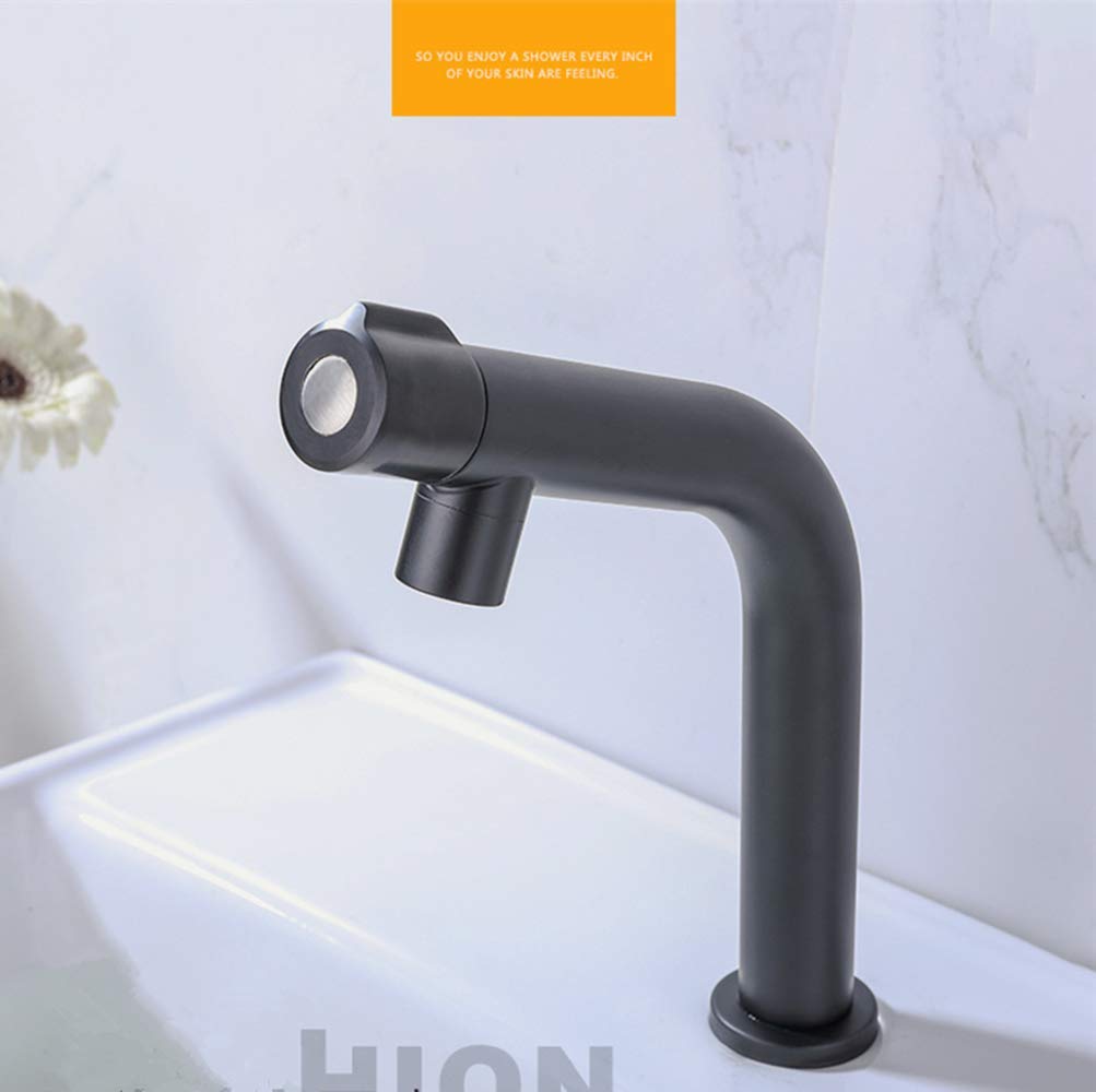 Retro Rotary Handle Stainless Steel Bathroom Basin Tap Kitchen Sink Faucet Bar Pillar Cock (Black)