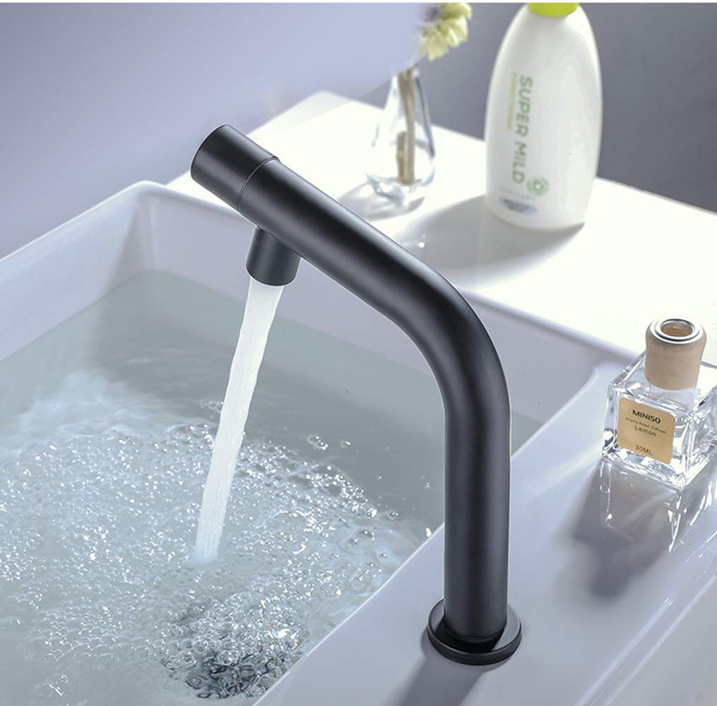 Retro Rotary Handle Stainless Steel Bathroom Basin Tap Kitchen Sink Faucet Bar Pillar Cock (Black)