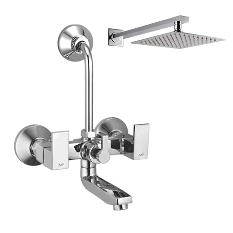SKDA Series 100% Full Brass Wall Mixer with Overhead Shower System Set and 125mm Long Bend Pipe for Bathroom (Chrome Finish)