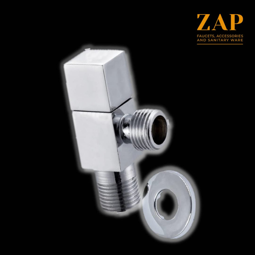 Skoda Series High Grade Brass 2 Way Angle Valve Chrome Finish 2 in 1 Angle Valve for Pipe Connection for Bathroom/Kitchen with Wall Flange- Quarter Turn Heavy Fitting Chrome Finish