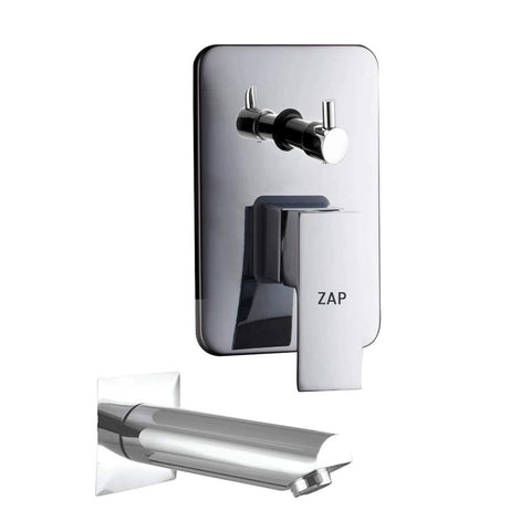 ZXR84140 Brass, Concealed Square Body Diverter Full Set with Bath Tub Spout (Chrome)