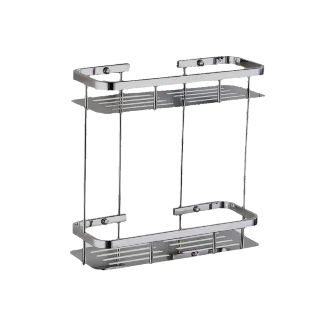 304 Grade Stainless Steel Bathroom Shelf Complete Multi Shelf for Kitchen Wall Mount Chrome Finish Shelves for Bathroom & Kitchen Accessories (Double Layer)