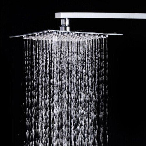 Ultra Slim Square 307 Grade Stainless Steel 8 Inch Shower Over Head Shower with Arm Combo (15 Inch Arm)