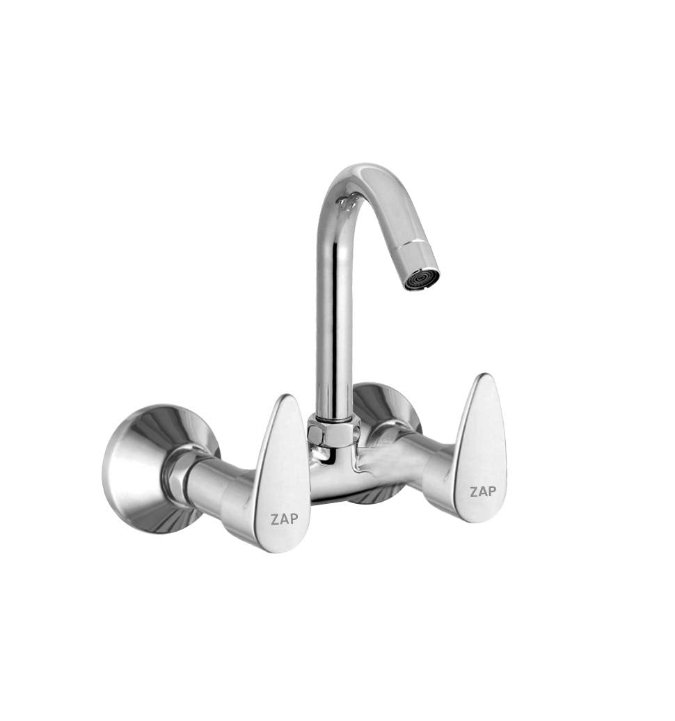 Brass Sink Mixer with Swinging Spout/Wall Mounted (Chrome) with Wall Flange and Teflon Tape