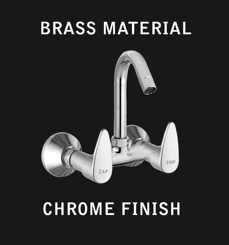 Brass Sink Mixer with Swinging Spout/Wall Mounted (Chrome) with Wall Flange and Teflon Tape