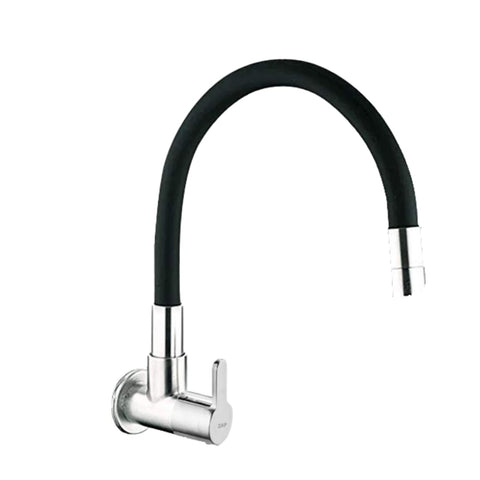 BREZZA Brass Sink Cock for Kitchen with Silicone Flexible SPOUT Wall Mounted and Chrome Plated Finish Fittings (BREZZA)