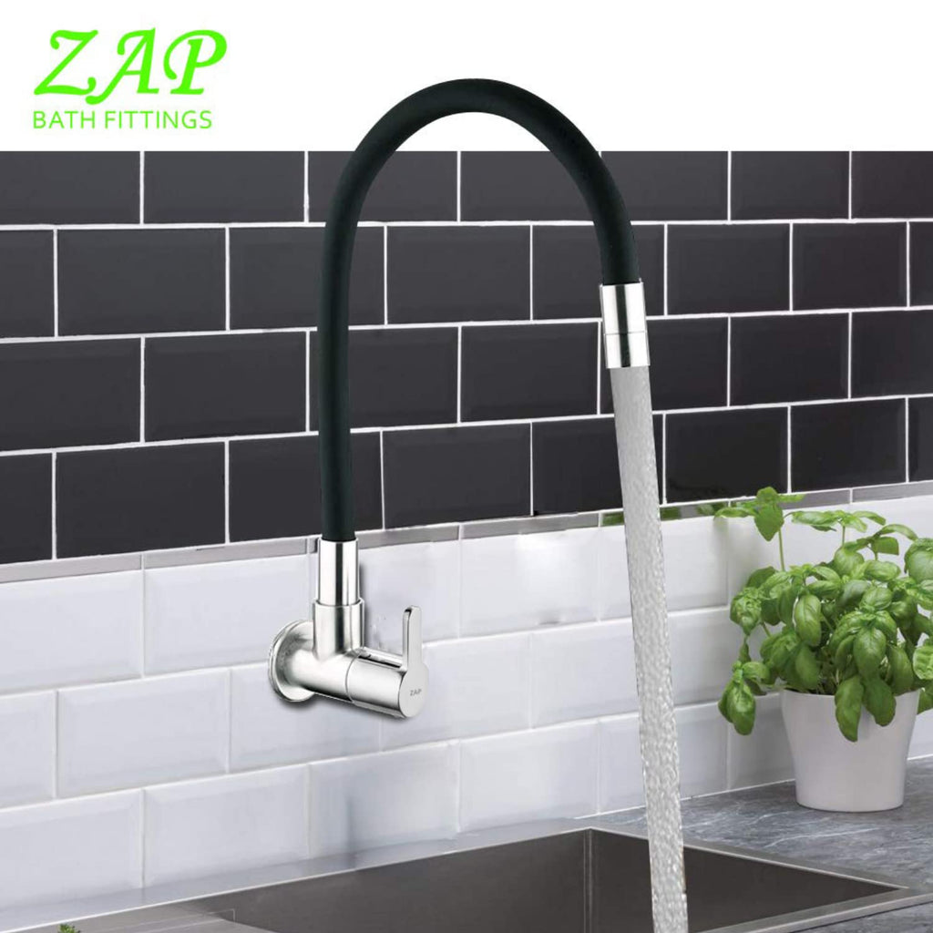 BREZZA Brass Sink Cock for Kitchen with Silicone Flexible SPOUT Wall Mounted and Chrome Plated Finish Fittings (BREZZA)