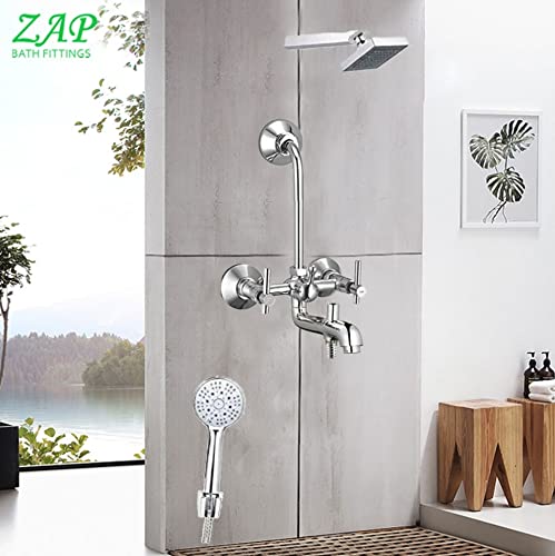 Terrim Series 100% High Grade Brass 3 in 1 Wall Mixer with Head Shower & Multi Flow Hand Shower with 1.5 Meter Flexible Tube (Chrome)