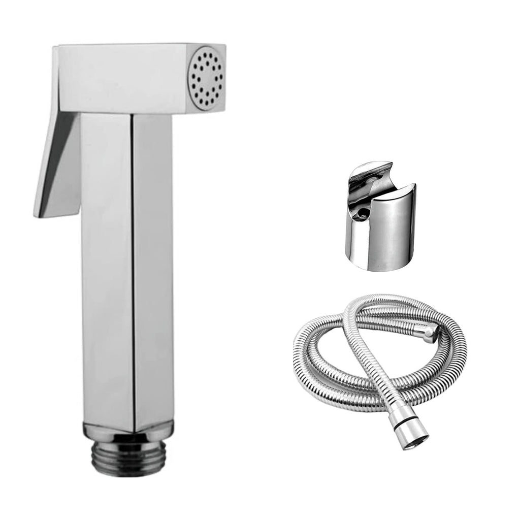 Trigger Sprayer ABS Health Faucet Handheld Spray with 1.5 m Stainless Steel Tube and Wall Hook-Chrome Finish Bidet with Hose and Holder/Clutch Set