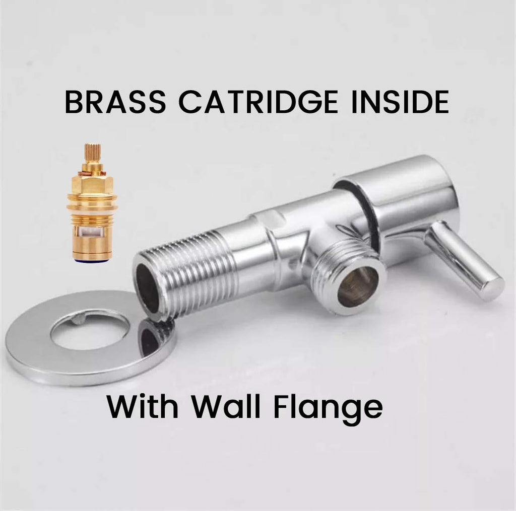 High Grade Brass Angle Cock/Valve of Brass for Bathroom/Kitchen with Wall Flange- Quarter Turn Heavy Fitting Chrome Finish (1, Terrim)