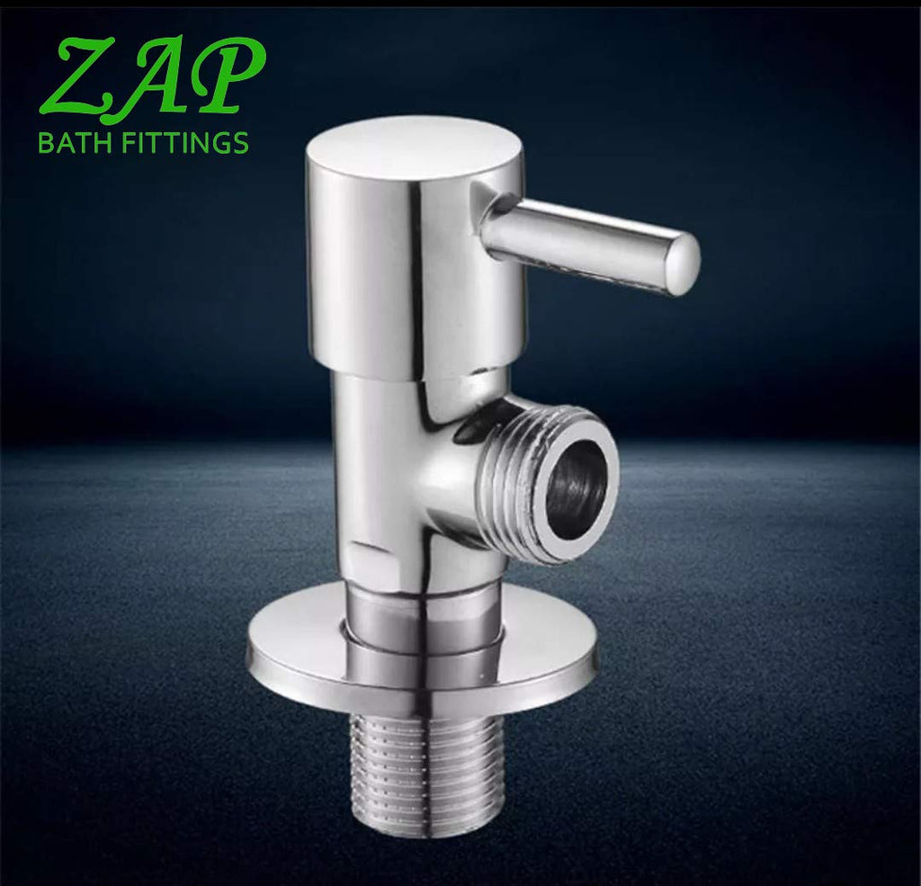 ZAP High Grade Brass Angle Cock/Valve of Brass for Bathroom/Kitchen with Wall Flange- Quarter Turn Heavy Fitting Chrome Finish (16, Terrim)