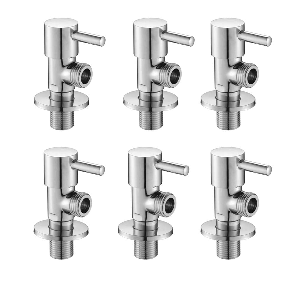 High Grade Brass Angle Cock/Valve of Brass for Bathroom/Kitchen with Wall Flange- Quarter Turn Heavy Fitting Chrome Finish (6, Terrim)