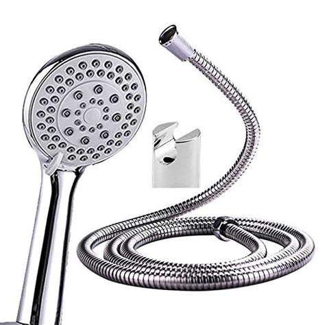 SS-304 Grade ABS Silicon 1.5 Meter Hand Shower with Flexible Hose Pipe and Wall Hook, Chrome Finish