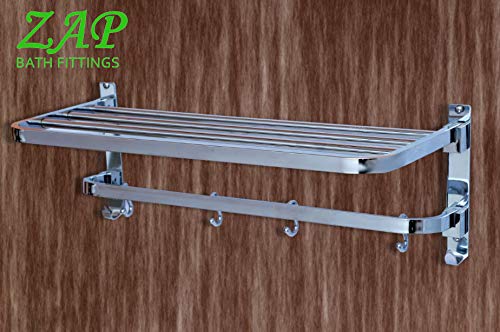 Deluxe Series Towel Rack /Stainless Steel Towel Holder 60 cm with Hooks-Bathroom Accessories Set of one-Premium Chrome Finish