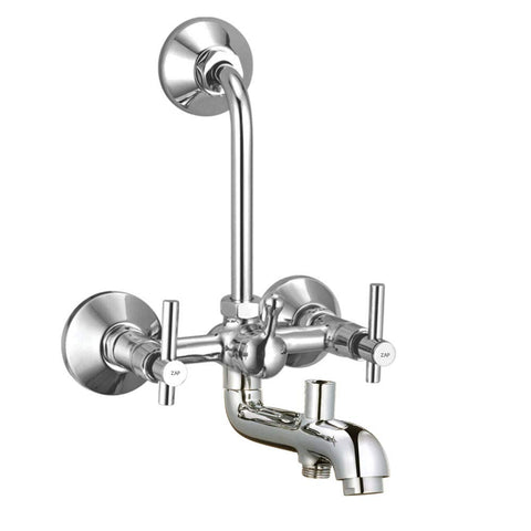 Terrim Series 100% High Grade Brass 3 in 1 Wall Mixer With Provision For Over Head Shower and 125mm Long Bend Pipe (Chrome)