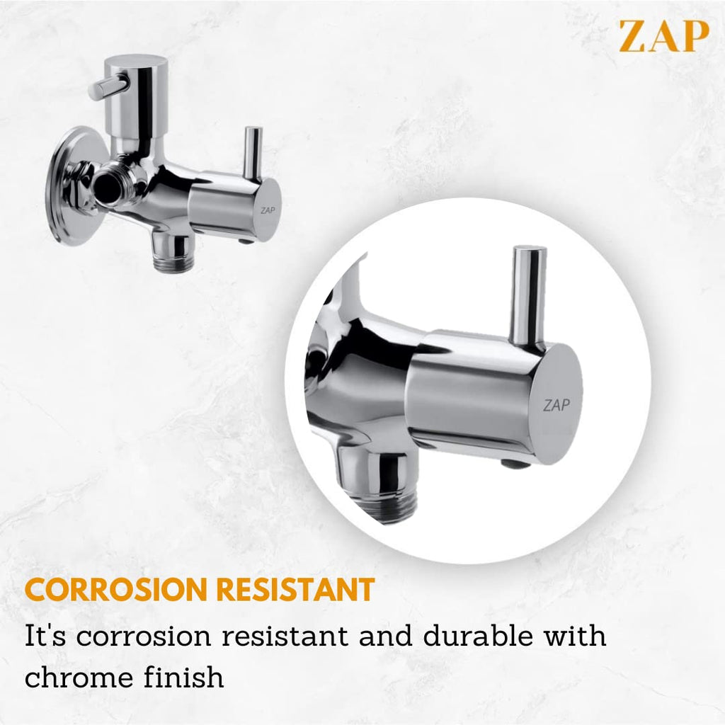 Turbo Series Chrome Finish 2 in 1 Angle Valve/Full Brass Quarter turn 2 Way Angle Valve for Pipe Connection in Bathroom with Wall Flange and Teflon Tape