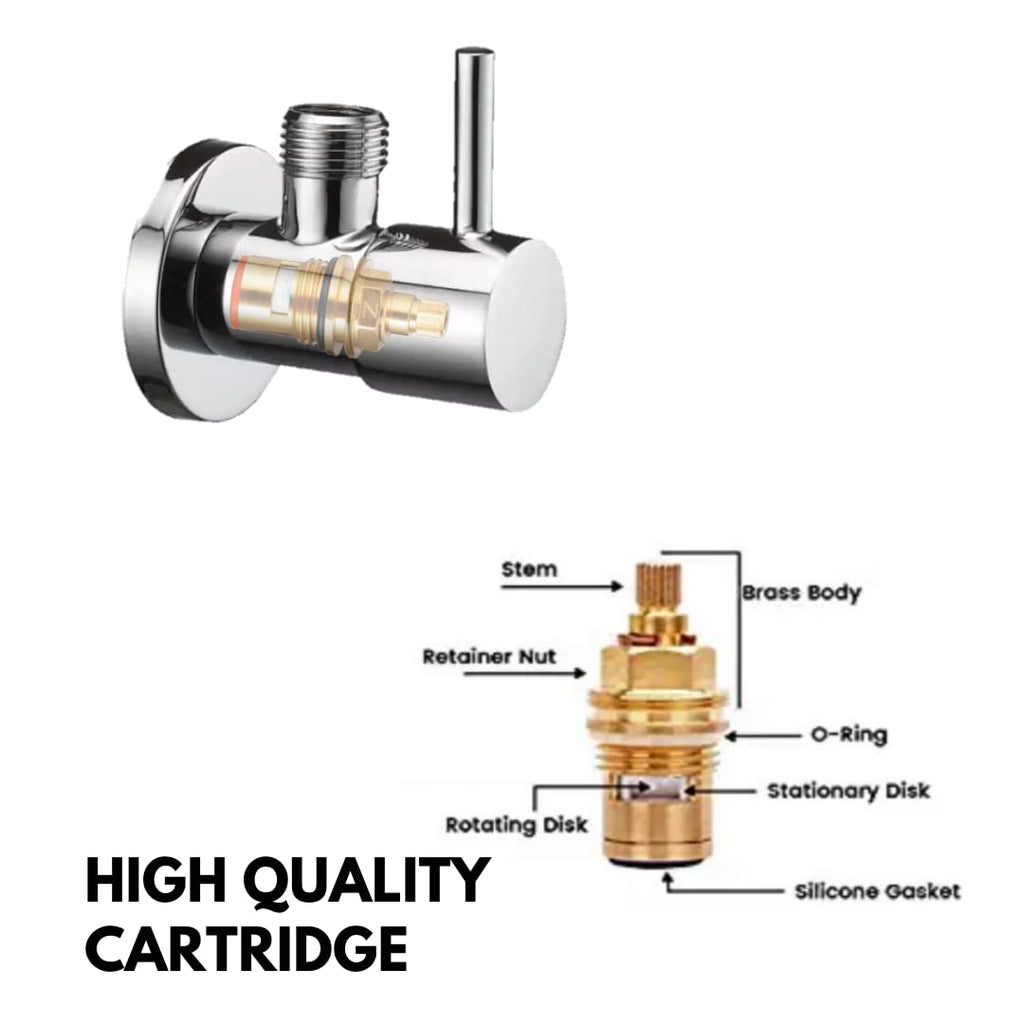 Turbo Project Series High Grade Brass 2 Way Angle Valve Chrome Finish Angle Valve for Pipe Connection for Bathroom/Kitchen With Wall Flange- Quarter Turn Heavy Fitting Chrome Finish