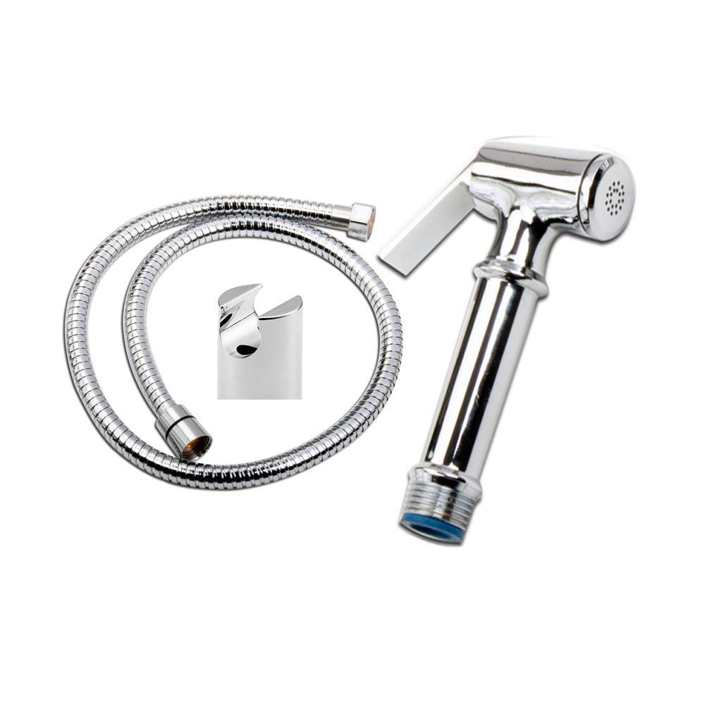 Delta Brass Health Faucet/Handheld Spray with 1.25 m Stainless Steel Tube and Wall Hook-Chrome Finish Bidet with Hose and Holder/Clutch Set