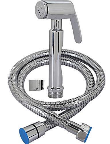 Delta Brass Health Faucet/Handheld Spray with 1.25 m Stainless Steel Tube and Wall Hook-Chrome Finish Bidet with Hose and Holder/Clutch Set