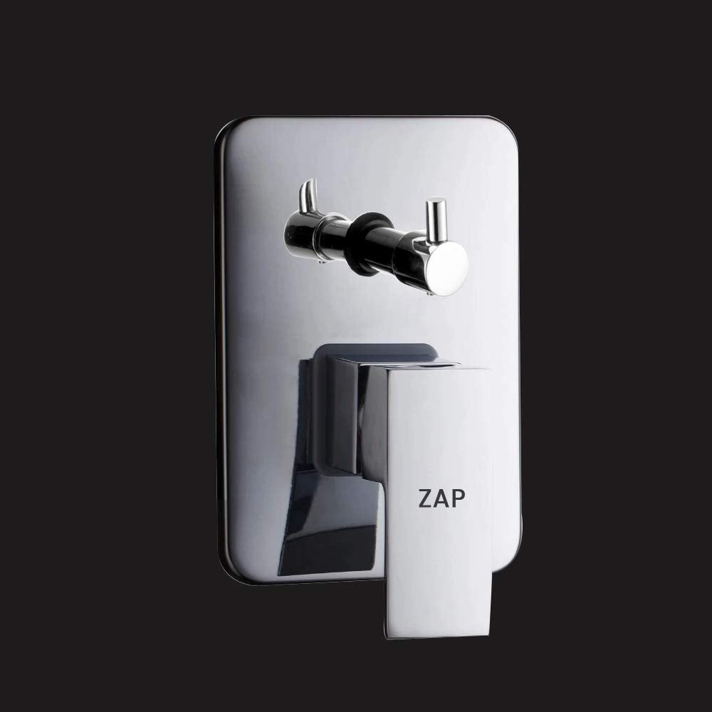 ZXR24140 Brass, Concealed Square Body Diverter Full Set with Overhead Shower and Bath Tub Spout (Chrome)