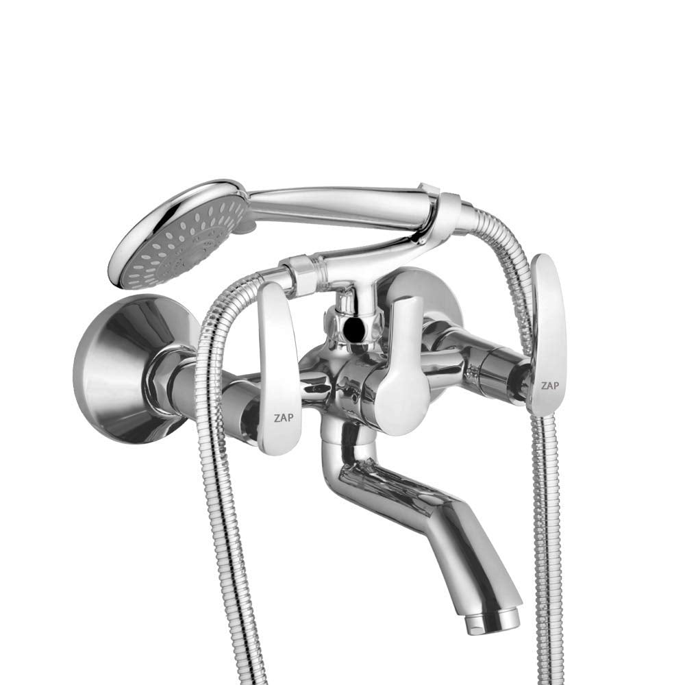 Arrow High Grade 100% Brass 2 in 1 Wall Mixer with Crutch & Multi Flow Hand Shower with 1.5 Meter Flexible Tube (Chrome)