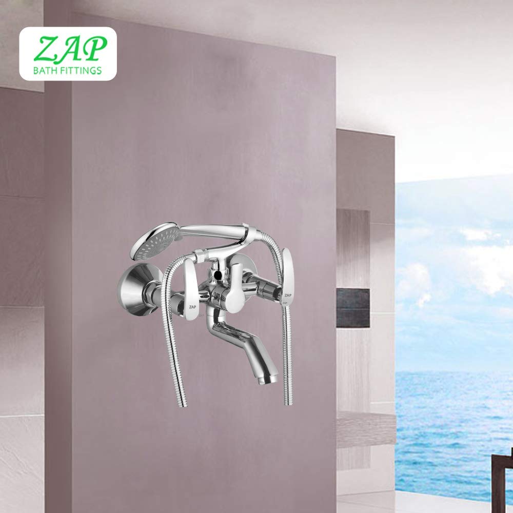 Arrow High Grade 100% Brass 2 in 1 Wall Mixer with Crutch & Multi Flow Hand Shower with 1.5 Meter Flexible Tube (Chrome)