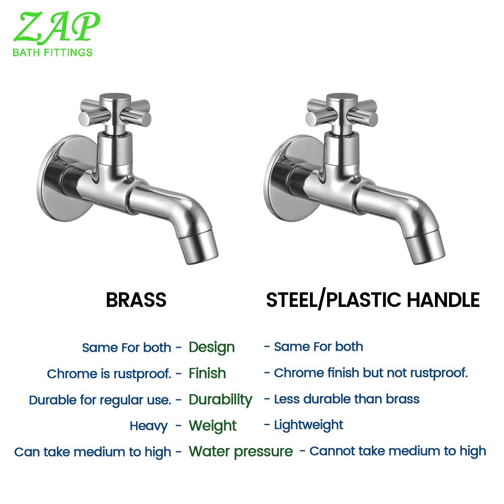 Zap 100% High Grade Brass Long Body Bib Cock for Basin, Bathroom & Kitchen/Chrome/Brass