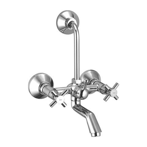 ZAP Caster Series Brass Chrome Finish Wall Mixer 2in1 with L Bend for Bathroom.