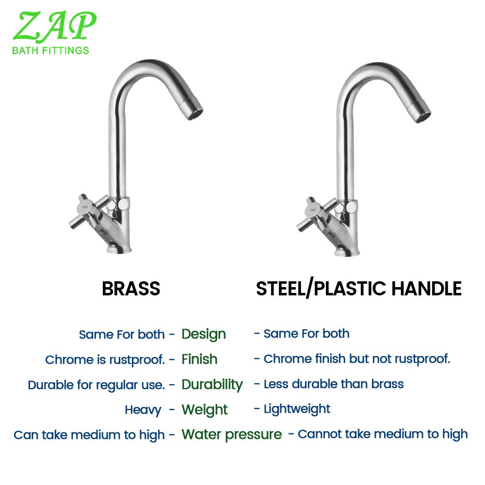 Zap 100% High Grade Brass Swan Neck for Kitchen & Basin/Swivel Spout/Brass/Chrome Plated Foam