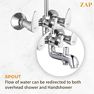 BRE305 Breeza Series 100% High Grade Brass 3 in 1 Wall Mixer with Shower Arms & Head | Multi Flow Hand Shower with 1.5 Meter Flexible Tube (Chrome)