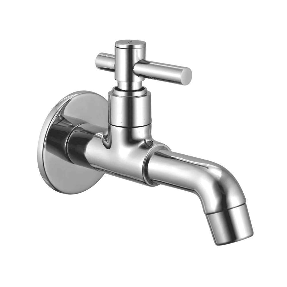 ZAP Terrim Long Body/Bib Cock Tap of Brass with Wall Flange- Chrome Finish Wall Mounted for Bathroom and Kitchen