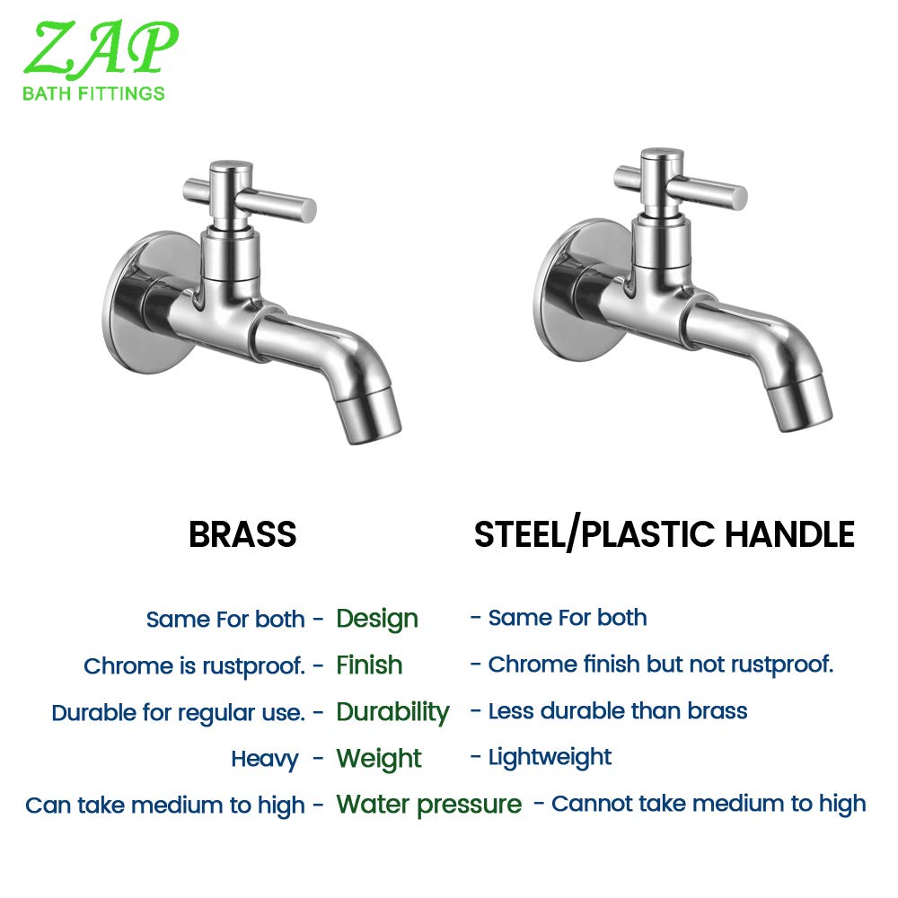 ZAP Terrim Long Body/Bib Cock Tap of Brass with Wall Flange- Chrome Finish Wall Mounted for Bathroom and Kitchen