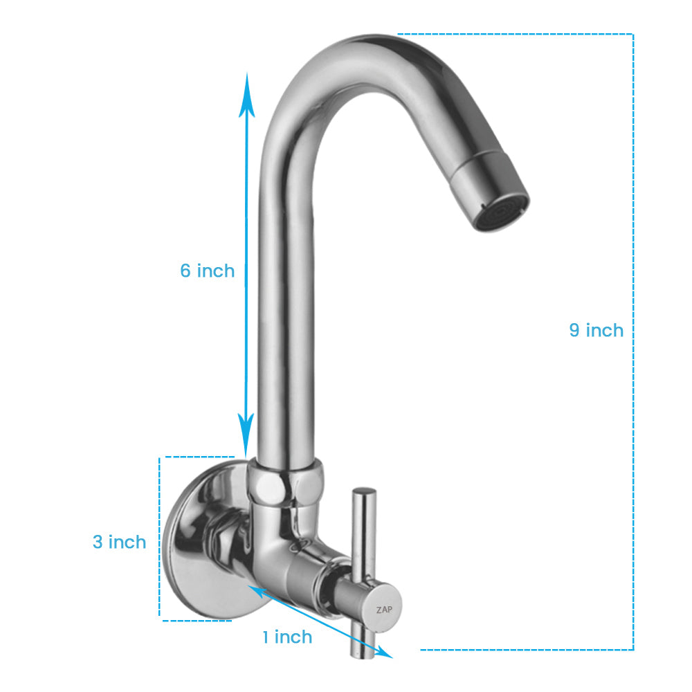 ZAP Mini Terrim Sink Cock with Swivel Spout/Chrome Finsih/Brass (18x2 Inch)