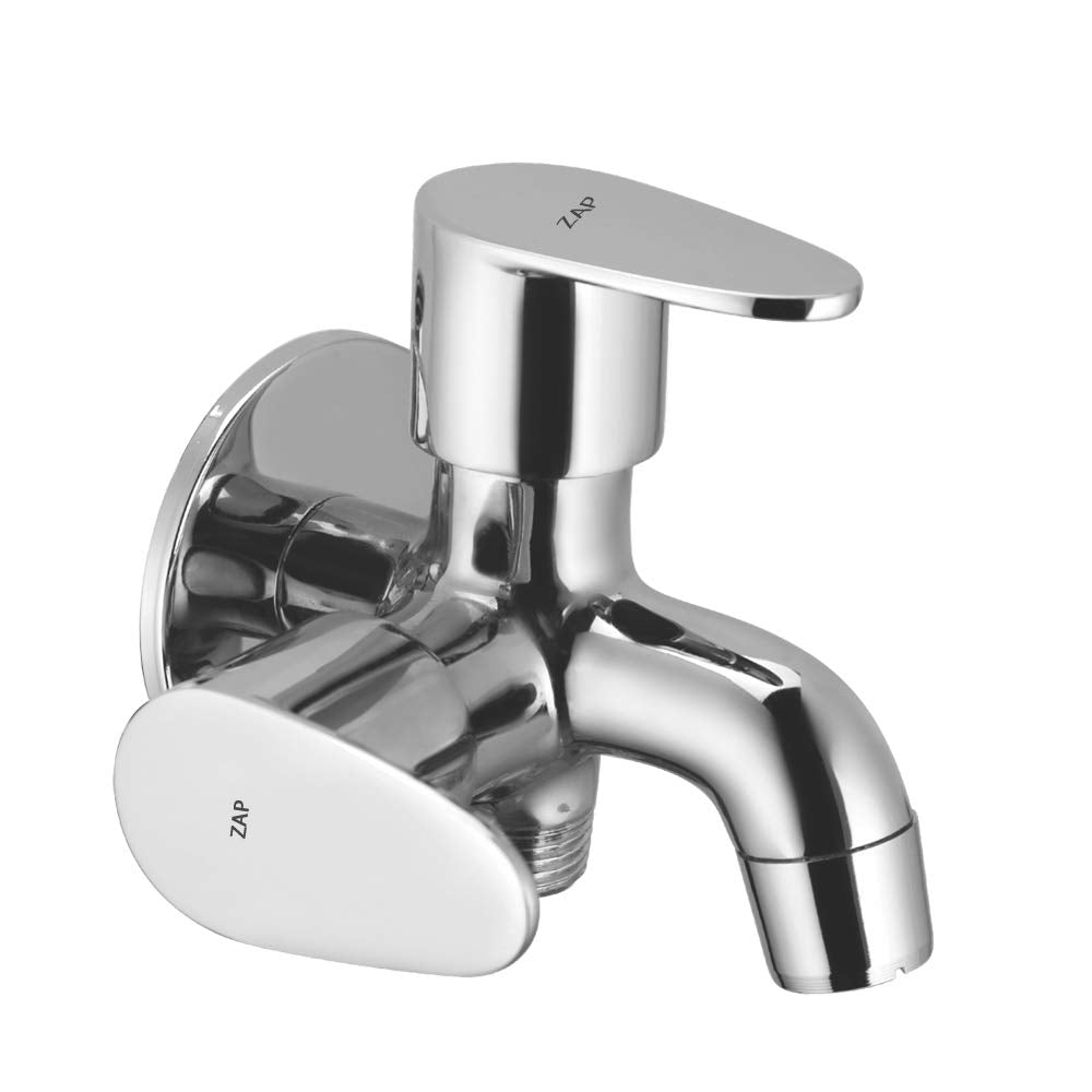 ZAP Prime Two in One Bib Cock Tap -Complete Brass Two Way tap with Flange for Bathroom/Kitchen- Chrome Finish/Wall Mount Installation-Set of (One)