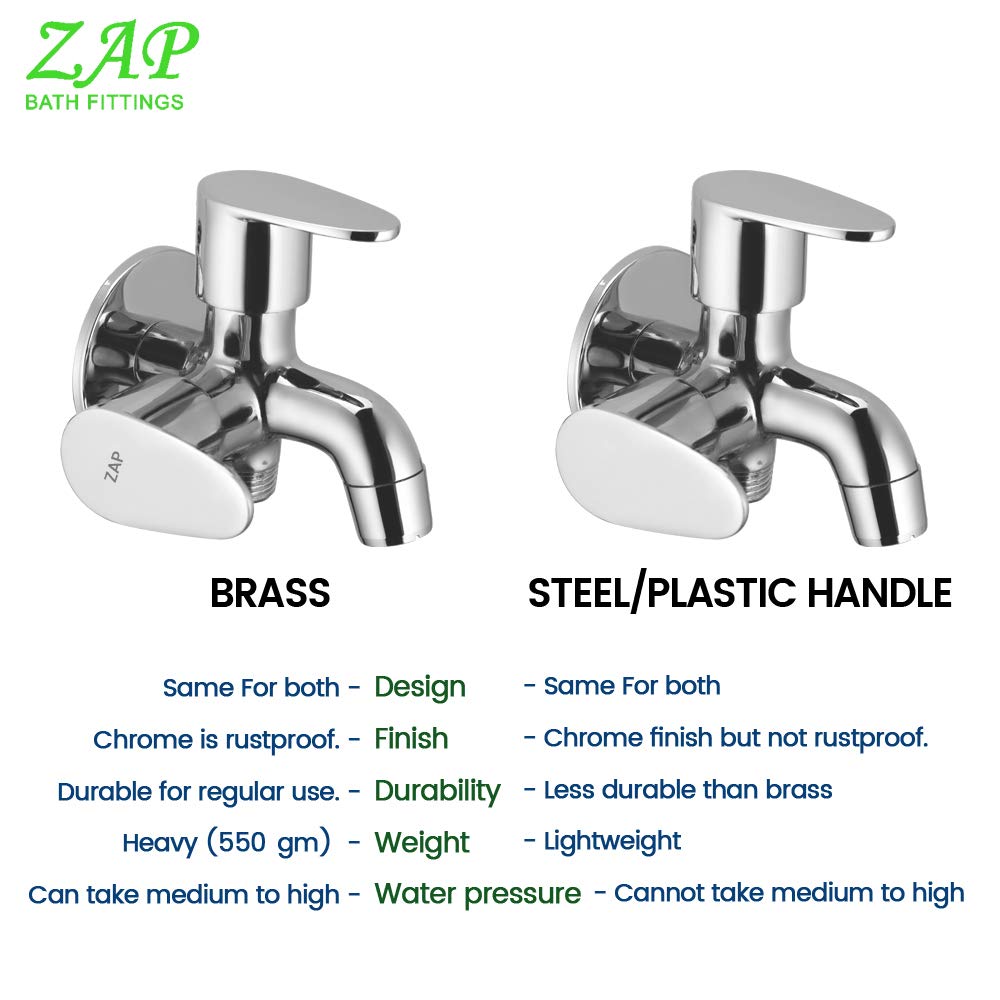Prime Two in One Bib Cock Tap -Complete Brass Two Way tap with Flange for Bathroom/Kitchen- Chrome Finish/Wall Mount Installation-Set of (One)
