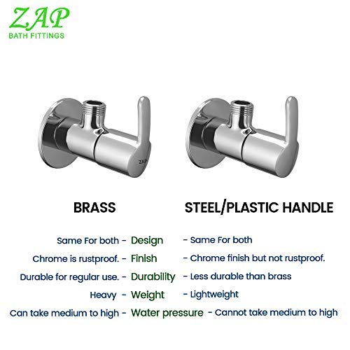 ZAP Prime Brass Angle Cock/Valve of Brass for Bathroom/Kitchen with Wall Flange- Quarter Turn Heavy Fitting Chrome Finish(Set of 1)