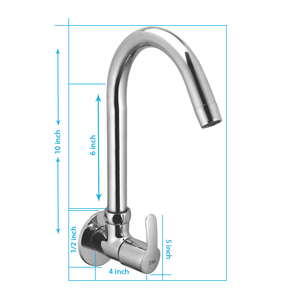 Zap Full Brass Body Sink Cock with Swinging Spout | Wall Mounted for Kitchen