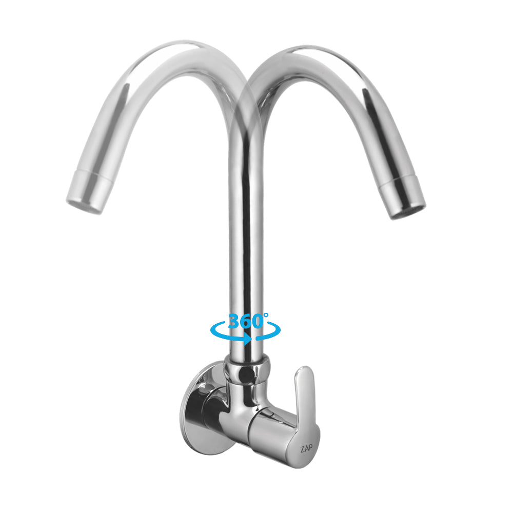 Zap Full Brass Body Sink Cock with Swinging Spout | Wall Mounted for Kitchen