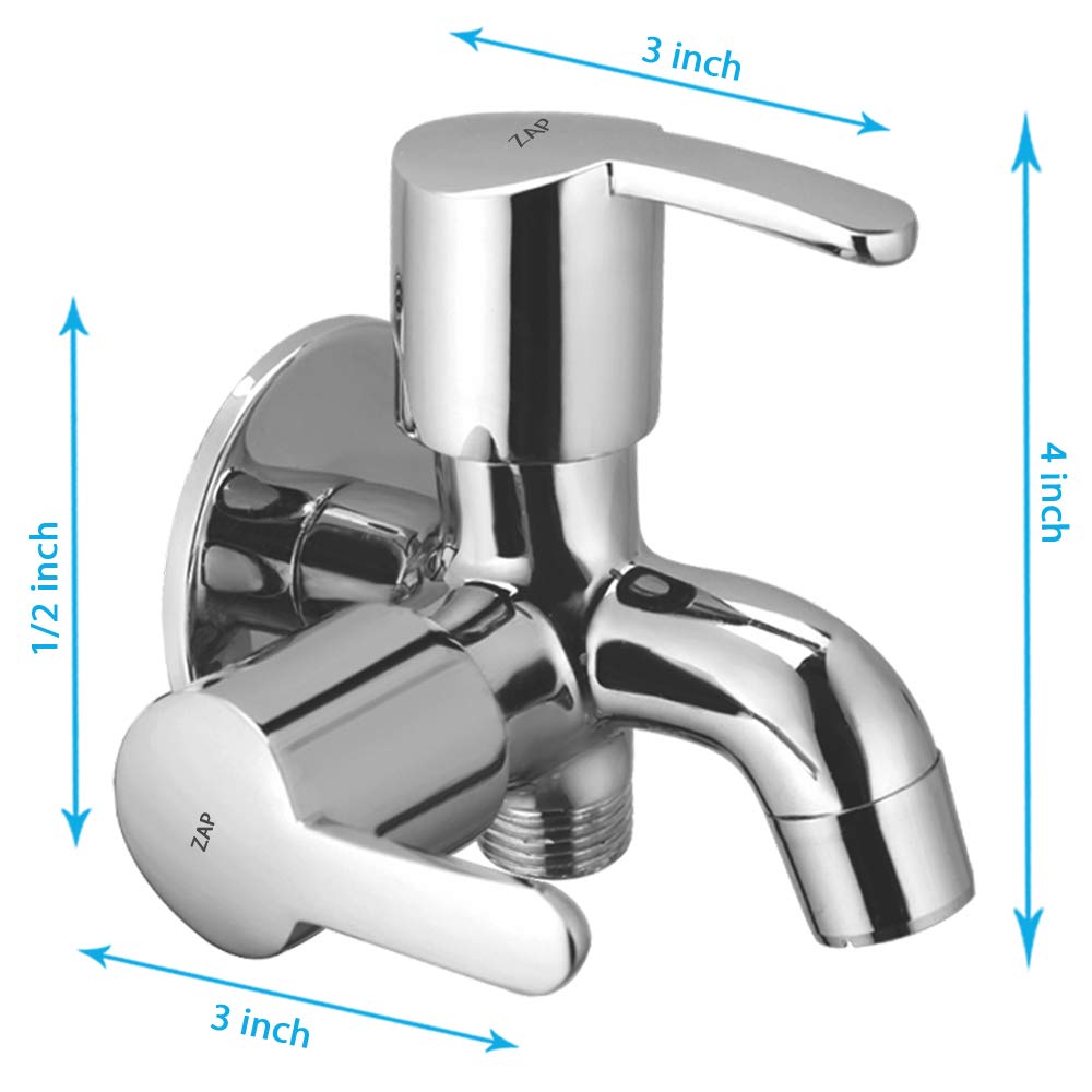 Zap 2 in 1 Brass Bib Cock Tap | Two in One Multi Tap with Wall Flange | Quarter Turn (Foam Flow/Chrome Finish)